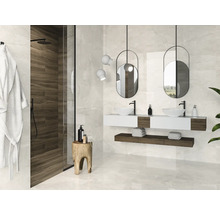 Modernes Badezimmer mit Dusche, Waschtisch und Spiegeln