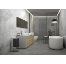 Modernes Badezimmer mit Doppelwaschtisch, Badewanne und Dusche