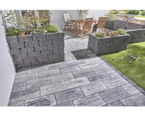 Beton Terrassenplatte Crescendo Ambiente weiß-anthrazit-melange 60 x 30 x 5 cm