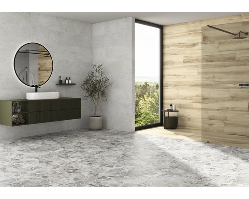 Produktbild 7 (groß) Modernes Badezimmer mit Waschbecken, Spiegel, Dusche und Fliesen