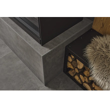 Detailaufnahme eines Kamins mit Holzlager