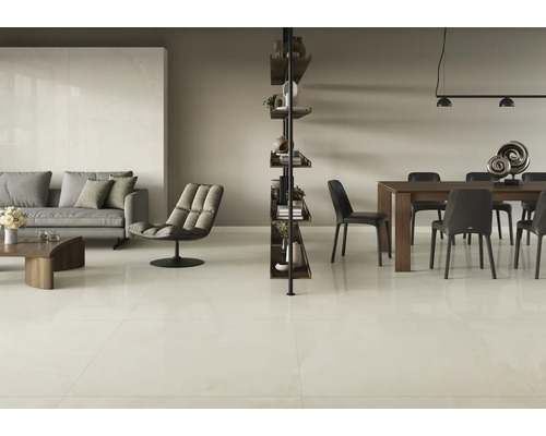 Feinsteinzeug Wand- und Bodenfliese Sheffield ivory poliert und rektifiziert 119 x 119 x 1,05 cm