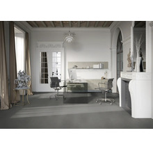 Innenaufnahme eines Büros mit Schreibtisch, Bürostühlen und dekorativen Elementen