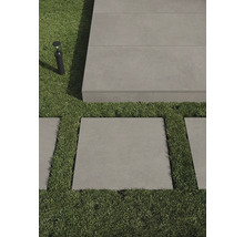 Gartengestaltung mit Rasen, Steinplatten und Außenleuchte