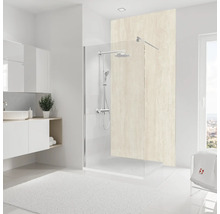 Modernes Badezimmer mit Dusche, Waschbecken und Badteppich