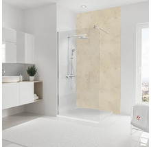 Modernes Badezimmer mit Duschkabine, Waschbecken und Badteppich