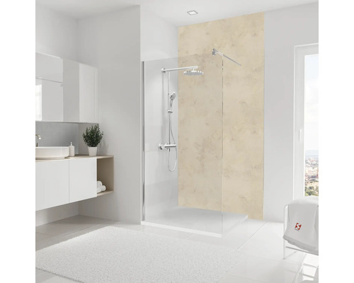 Modernes Badezimmer mit Duschkabine, Waschbecken und Badteppich