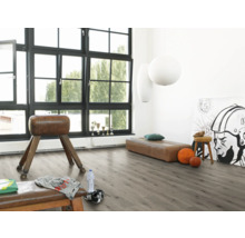 Heller Raum mit Laminatboden, Turngerät und Fenstern