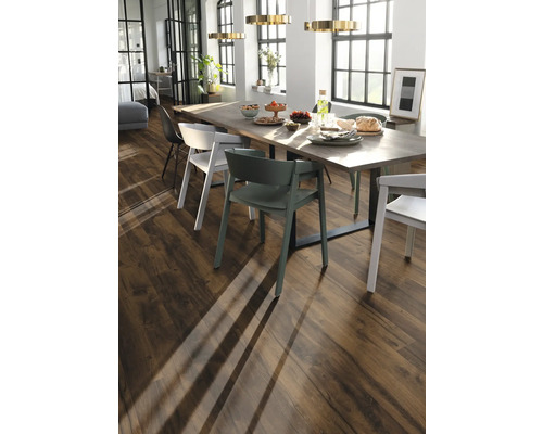 Esszimmer mit Esstisch, Stühlen und Holzboden