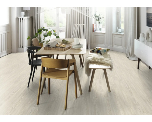 Heller Essbereich mit Holzboden, Esstisch und Stühlen