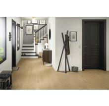 Heller Eingangsbereich mit Treppe, Garderobe und Holzboden