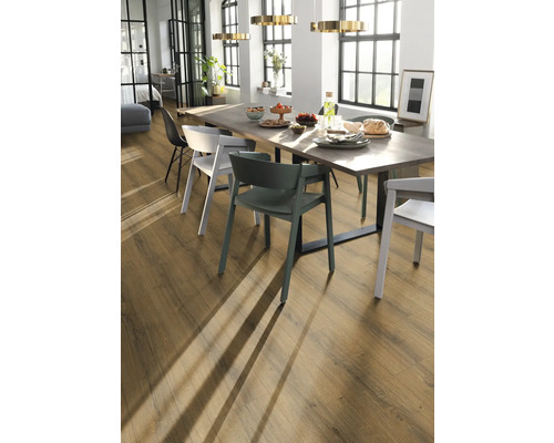 Esszimmer mit Esstisch, Stühlen und Holzboden
