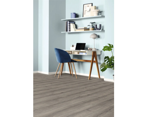 Helles Arbeitszimmer mit Schreibtisch, Stuhl und Regalen