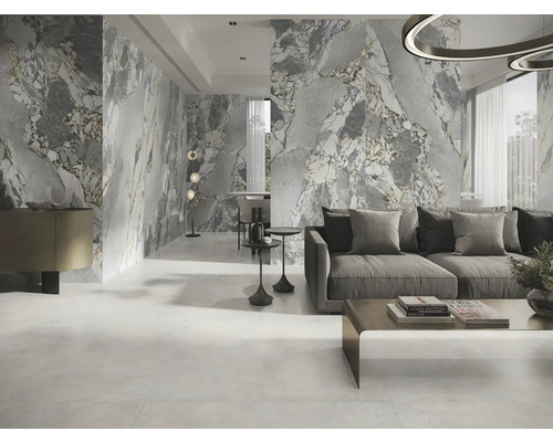 Feinsteinzeug Wand- und Bodenfliese Wandfliese Gravel Stone 60 cm x 120 cm x 0,9 cm matt tiefenstruktur rektifiziert