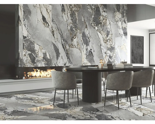 Feinsteinzeug Wand- und Bodenfliese Wandfliese Gravel Stone 60 cm x 120 cm x 0,9 cm glänzend rektifiziert