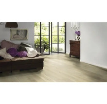 Wohnzimmer mit Holzboden, Sofa und Dekoration