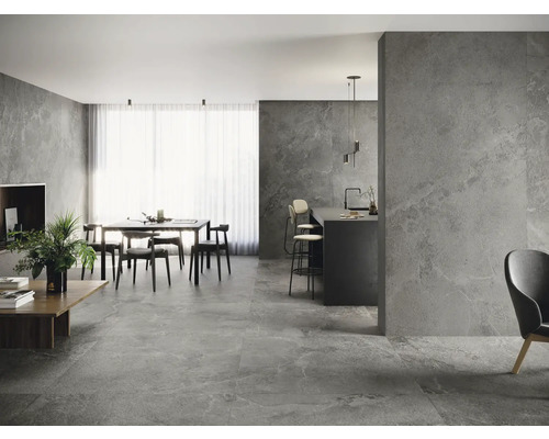 XXL Feinsteinzeug Wand- und Bodenfliese Dolomiti anthracite 120 x 260 cm poliert, rektifiziert 6 mm