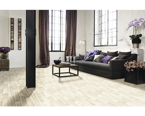 PVC-Boden Larissa Holzdielenoptik weiß Dielen 12,5x100 cm 400 cm breit (Meterware)