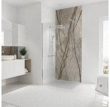 Modernes Badezimmer mit begehbarer Dusche, Waschtisch und Spiegel