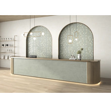 Empfangsbereich mit Theke, Beleuchtung und Dekor