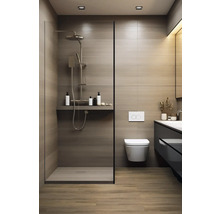 Badezimmer mit Dusche, Toilette und Waschbecken