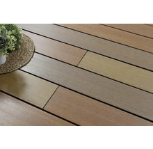 Terrassendielen aus Holz mit Pflanze im Topf