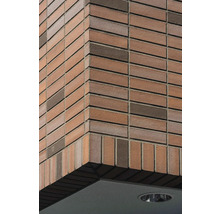 Detailaufnahme einer Fassade mit rechteckigen Klinkersteinen