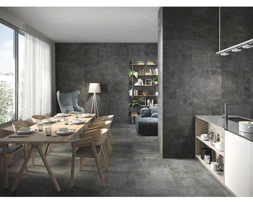 Feinsteinzeug Wand- und Bodenfliese Industrial night anpoliert 60 x 60 x 0,93 cm R10 A