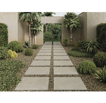 Gartenweg mit Steinplatten und Pflanzen
