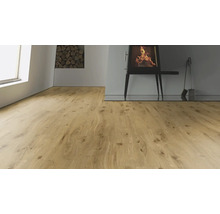 Heller Wohnraum mit Holzboden, Kaminofen und Holzstapel