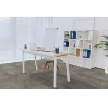 Helles Büro mit Schreibtisch, Stuhl und Regal