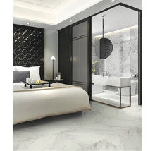 Schlafzimmer mit Bad mit Marmorboden