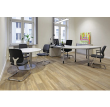 Helles Büro mit Besprechungstisch, Schreibtisch und Bürostühlen