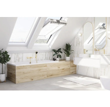 Badezimmer mit Badewanne, Dachfenstern, Spiegel und Pflanzen