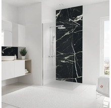 Modernes Badezimmer mit Dusche, Waschtisch und Spiegel