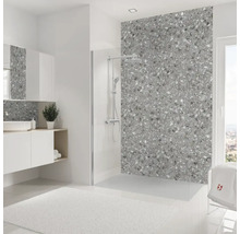 Modernes Badezimmer mit Dusche, Waschtisch und großformatigen Fliesen