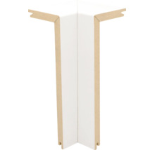 Eckprofil für Sockelleisten oder Paneele aus weißem MDF, 90 Grad Winkel.