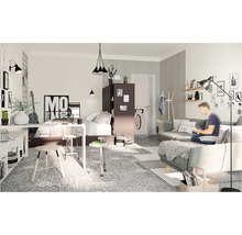 Helles Jugendzimmer mit Bett, Schreibtisch, Stühlen und Sofa