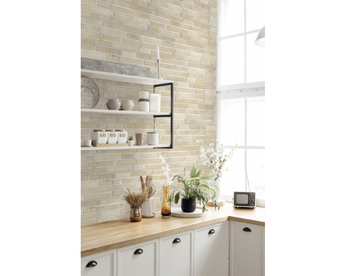 Feinsteinzeug Verblendstein Klimex UltraStrong Long Brick Sahara creme 40x16,6 cm