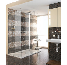 Modernes Badezimmer mit begehbarer Dusche, Mosaikfliesen und Waschtisch