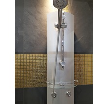 Duschpaneel mit Handbrause und Ablage im Badezimmer