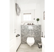 Modernes Gäste WC mit Toilette, Mosaikwand und Dekoration