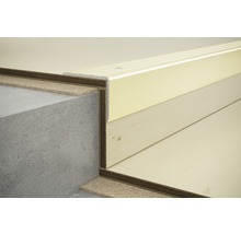 Detailansicht einer Treppenkante mit Profil und Korkdämmung