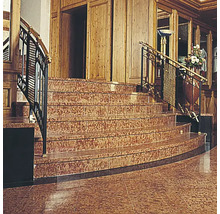 Treppe mit Fliesen und Geländer in einem Innenraum