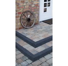 Eingangsbereich mit Pflastersteinen und Stufen