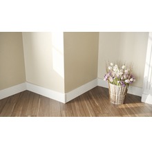 Zimmeransicht mit weißen Fußleisten und Holzfußboden