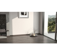 Innenraum mit Holzboden, Dekoration und Blick ins Grüne