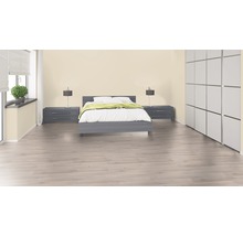 Helles Schlafzimmer mit Bett, Nachttischen und Kleiderschrank