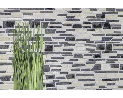 Natursteinmosaik MOS Brick 205 beige/schwarz 30,5x30,5 cm