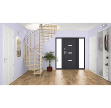 Heller Flur mit Wendeltreppe, Eingangstür und Garderobe